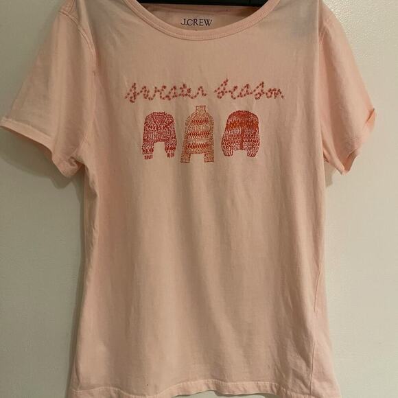 J.Crew “Sweater Season” Graphic Tee – Broken-In Jersey T-Shirt, Soft Pink, Small - Picture 1 of 3